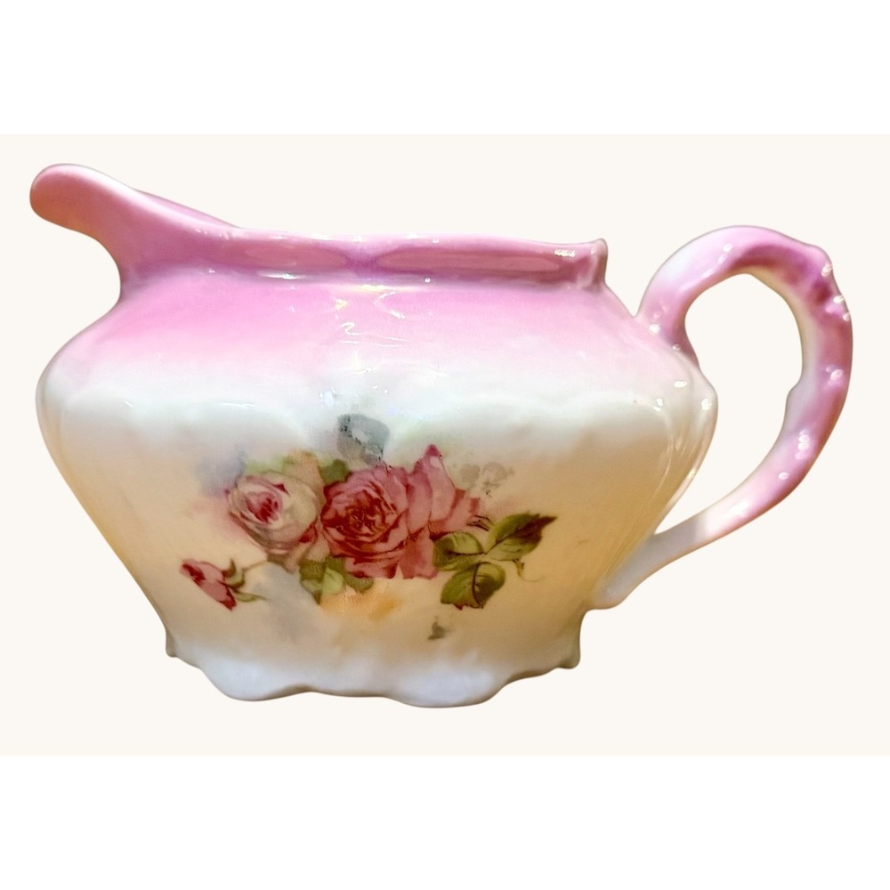 Antique  Pink Blush Porcelain Creamer Rose Floral Cottage Shabby Chic 4.5" Wide